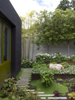 Stepstone's narrow concrete pavers add a graphic touch to the garden in the Mill Valley home of Dwell founder Lara Hedberg Deam and architect Chris Deam. Photo by Dustin Aksland.