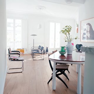 The couple snapped up a 2,600-square-foot late-18th-century flat, which they’ve since filled with vintage finds and Hayon’s own designs and prototypes. The dining table is a special edition, available through the designer's website.