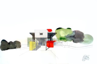 Thank Sottsass for the Most Memphis House Imaginable - Photo 10 of 14 - Corresponding with Sottsass and his team throughout the construction process, the couple have held on to many of the process documents, including this watercolor from 1989.