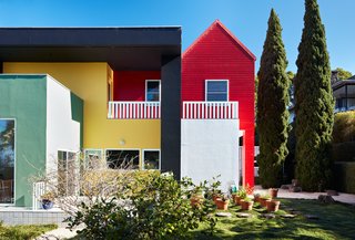 Thank Sottsass for the Most Memphis House Imaginable - Photo 11 of 14 - Though seemingly whimsical and freewheeling, Sottsass was exacting in his designs: He had forbidden the Olabuenagas from repainting the home’s stucco facade, insisting that they let it "metamorph into what it wants to be," but the couple ultimately decided to restore its faded colors last fall, using new elastomeric Behr paints that were blended to original specifications.