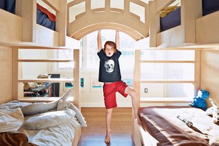 The New Zealand Native Who Can't Get Enough of the Garden State - Photo 6 of 9 - Bunk House: Gibbs’s son Blake had one primary design requirement: bunk beds. Specifically, he wanted "two sets of single bunks, one on each side, with a bridge over the top." Gibbs says the Venetian-style arched bridge connecting the two beds exceeded her expectations: "I was expecting a flat platform, but our builder decided to take Blake’s request (to connect them) and made him his very own Bridge of Sighs."