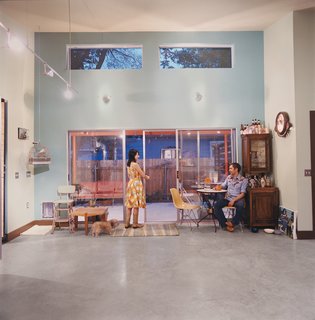 Regina and Andy Rihn open the sliding doors in the main living space when they need more ventilation, while the two dogs prefer to use their custom door to get a little fresh air.