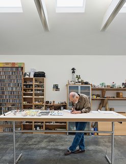 Brothers’s workspace uses skylights to let in sun. The lack of windows helps him focus on his craft.