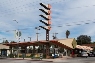 Los Angeles Cultural Heritage Commission Votes to Save Googie Design at Norms - Photo 1 of 1 - An original Googie-style building, Norms La Cienega, in Los Angeles, circa 2011.