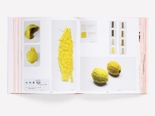 Tests for dried and embroidered lemon skins for Scholten & Baijings's Vegetable series from 2009. These "hyper-realistic, ingenious translations" mimic the texture of vegetables through fabric and embroidery.