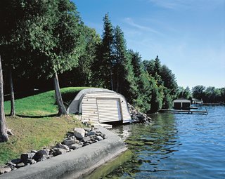 View of the boathouse from the lake.