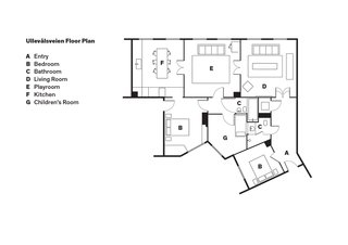 Budget-Friendly Renovation of a Neoclassical Home in Oslo - Photo 11 of 11 - Ullevålsveien Floor Plan<br><br>A Entry <br><br>B Bedroom<br><br>C Bathroom<br><br>D Living Room<br><br>E Playroom<br><br>F Kitchen<br><br>G Children’s Room