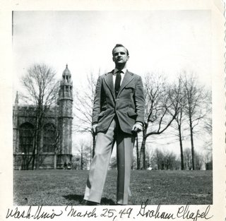 Exhibit Celebrates Pioneers of St. Louis Suburban Modernism - Photo 3 of 9 - Ralph Fournier outside Graham Chapel on the campus of Washington University in St. Louis, 1949. Image courtesy of Maryville University.