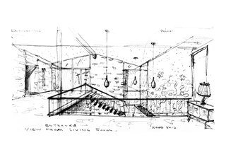 Exhibit Celebrates Pioneers of St. Louis Suburban Modernism - Photo 7 of 9 - An interior sketch, with pendant lamps, by Ralph Fournier. Image courtesy of Maryville University.