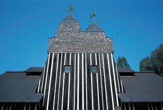 Architecture and nature combine in many of Fujimori's projects: the Lamune Hot Spring House appears to be built around two pine trees, with their spires poking out from the roof.
