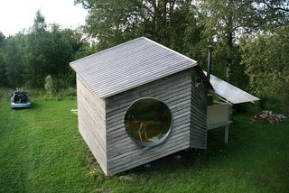 Jaanus Orgusaar's NOA cabin in the Virumaa region of northeast Estonia. The structure rests on three feet, so it doesn't require a foundation.