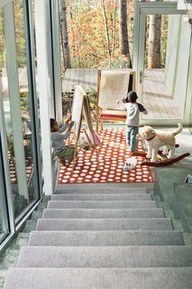 The boys have set up an almost plein air painting station on the stair landing in the new addition.