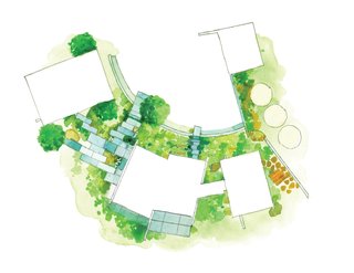 Butterfly House Floor Plan<br><br>A Entrance<br><br>B Dining Room<br><br>C Living Room<br><br>D Kitchen<br><br>E Bathroom<br><br>F Master Bedroom<br><br>G Bedroom<br><br>H Office<br><br>I Terrace<br><br>J Garage<br><br>K Cisterns<br><br>L Pavers