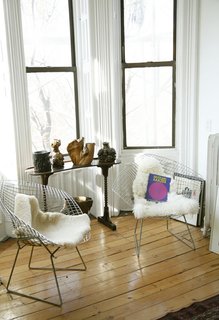 Design Classic: Bertoia Seating Collection - Photo 4 of 9 - Sheepskin rugs are one of the most popular ways to offset the severity of Bertoia's wire chairs. Here, Sophie Demenge, cofounder of infant brand Oeuf, plays with textures in her kid-friendly home in Brooklyn. See how to utilize sheepskin in your home in this slideshow.