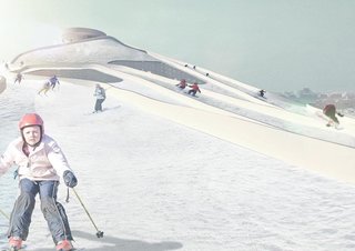 A rendering shows the skiers in action. Image courtesy of the Bjarke Ingels Group.