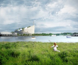 The plant was designed to belch out a large smoke ring every time a ton of carbon dioxide is released to serve as a reminder of the environmental impact of consumption. Image courtesy of the Bjarke Ingels Group.