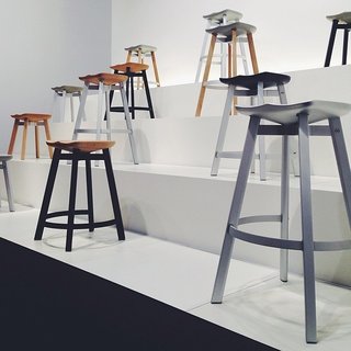 Milan Design Week: Day Two - Photo 13 of 14 - Nendo's Su stool range for Emeco, made of anodized aluminum, untreated wood, and concrete.