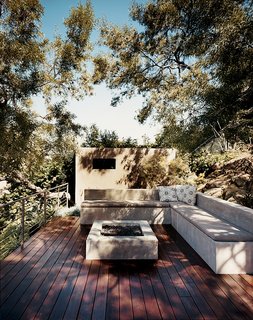 The broad deck and seating area are perfect for the Mediterranean climate and invite guests outdoors.