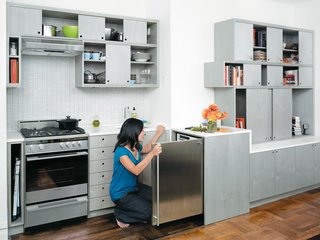 A Clean Slate - Photo 1 of 5 - Perhaps Workstead’s most liberating move was to flip the position of the refrigerator from the galley wall to an adjacent space outside the kitchen proper. In one fell swoop, this strategy dramatically expanded cabinet space and added a working countertop.