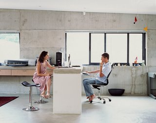 With Gregory and Caryn both working from home, it was crucial that their office (a communal space located off the landing upstairs) accommodate separateness of space and privacy.