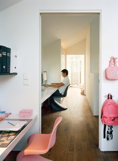 Sight lines are crucial to offering a sense of space, so Mikael's desk has views outside in both directions.