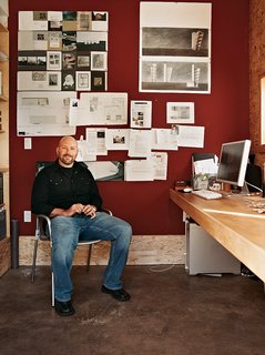 Pyatt's office is the sparest room in the house, with the straw panels "left raw to give a sense of the monolithic nature of those walls," according to Pyatt.