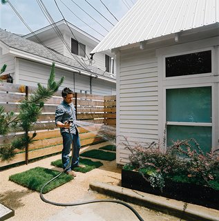Salvage Love - Photo 8 of 10 - Dollahite tackled landscaping last, installing climate-sensitive plants in metal planters he designed himself.