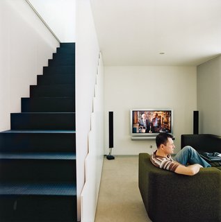 The outline of the stair shape gives the design a playful quality and breaks up the outer face of the stairs to provide cupboard doors.