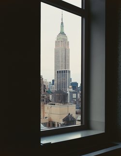 North-facing windows offer views of the Empire State Building and just enough reflected light to keep the sliding wall of aluminum foam glowing.