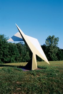A sculpture at the nearby Ami Omi sculpture garden. The house was inspired by Richard Serra's sculpture 4-5-6-- a 90-ton behemouth at Colby College in Waterville, Maine.