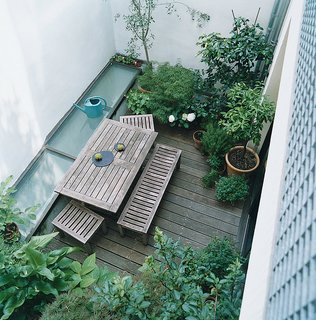 The courtyard features a more standard garden.