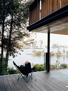 The veranda looks out onto the harbor.