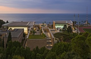 Charles Hostler Student Center (aerial view) in Beirut, Lebanon, by Vincent James Associates Architects. Photo by Paul Crosby.
