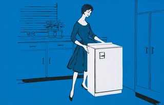 A 1950s illustrated advertisement for the Morphy Richards Astral refrigerator.