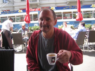 Touring Switzerland: Day 1 - Photo 1 of 3 - Architect Felix Oesch enjoying an espresso at the Cafe Odeon across the street from Lake Zurich.