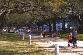 Houston, Texas - Photo 6 of 17 - In addition to walking paths, Houston's downtown park Discovery Green offers an array of activities, from free yoga and Pilates classes to concerts and performances to a playground for kids and a man-made pond for steering electric boats. Visit Discovery Green online at discoverygreen.com. Image courtesy of the Greater Houston Convention and Visitors Bureau.