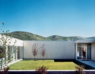 The landscaping appears to be based on the mullet principle: business in the front, as seen here (manicured grid lawn, with native vegetation sprouting in careful symmetry), party in the back (sunflowers and wild mountain grass growing in harmonious chaos).