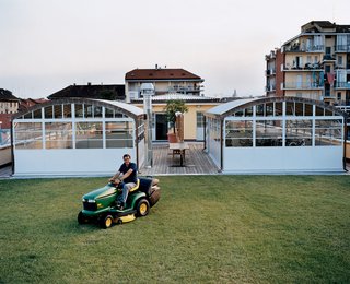 Along with his wife, Stella, daughter, two sons, and nanny, Marco Boglione lives large in a split-level 8,600-square-foot open space that includes his entire business operation (factory, office and retail) and a rooftop garden.