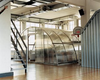 Why put the bathroom/office inside a greenhouse? "I just liked the shape," Boglione says. "But you should have seen the guy's reaction when I told him to deliver it to the second floor."