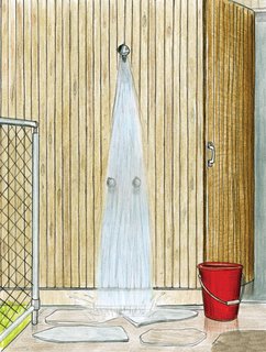 The outdoor shower greets everyone returning from the beach. Ferguson, well versed in the behavior of teenagers, didn’t want them running inside with sandy feet, so a stop under the fresh rainwater shower from Enware is mandatory after a morning in the surf.