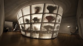 Rendering of the Ron Arad: No Discipline exhibition, featuring Cage sans Frontières (Cage without Borders)<br><br>Photo courtesy of <br><br>Ron Arad Associates and the Museum of Modern Art
