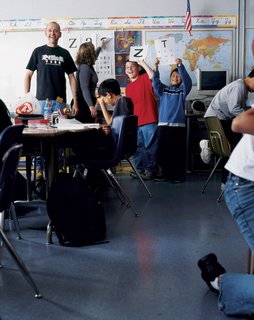 "N" Is for Nice - Photo 1 of 1 - Designers and Studio 5 volunteers Mike Lenhart and Sandy Kitson with their class of fifth-graders at Sunnyside Elementary School in San Francisco. The lesson for the day was letterforms and type. By the end of class, the students had designed monograms of their initials for their own personal portfolios.