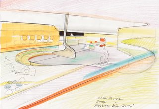 At the 2004 Abitare il Tempo show in Verona, six dseigners were invited to create living environments. Studio Iosa Ghini showcased the Casa Fluida, shown here in a rendering.