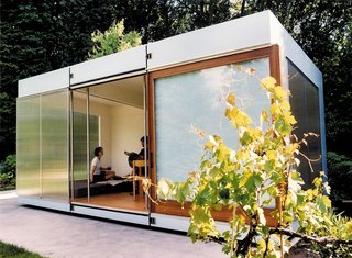 Medium-density fiberboard (MDF) was used to mimic molded plastic by rounding off sharp edges and painting it creamy white on the inside and light sky blue on the outside.