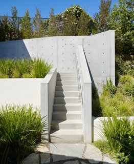 An Atypical Tree House - Photo 5 of 11 - The entry and stairs to the tree house complex was sculpted from exposed, unpainted concrete, designed to suggest the ladder of a traditional tree house.