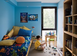 Griffin’s room, which is exactly the same size as his brother’s, gets good light from the backyard.