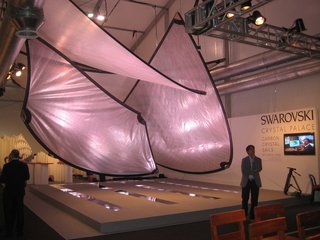 Greg Lynn designed a massive, color-changing installation for Swarovski that sat between the VIP lounge and the bathrooms.