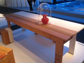 Here is a table and bench from Peter Marigold's Palindrome Series shown by the New York City gallery Moss.