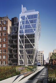 Completed by Neil M. Denari Architects in 2009, HL23 is a 14-floor condominium tower adjacent to The High Line at 23rd Street in New York. Collaborating architect Marc I. Rosenbaum writes: "The project's geometry is driven by challenges to the zoning envelope on the site and by NMDA's interest in achieving complexity through simple tectonic operations."Photo courtesy of <br><br>Hayes Davidson