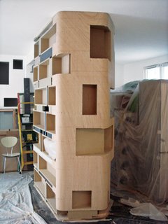 The shelving, in progress.